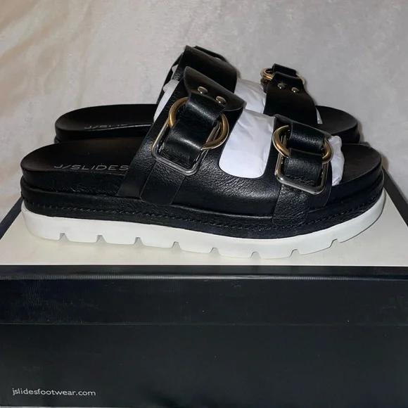 NWT J/SLIDES BAHA Black Leather Sandal - Picture 11 of 16